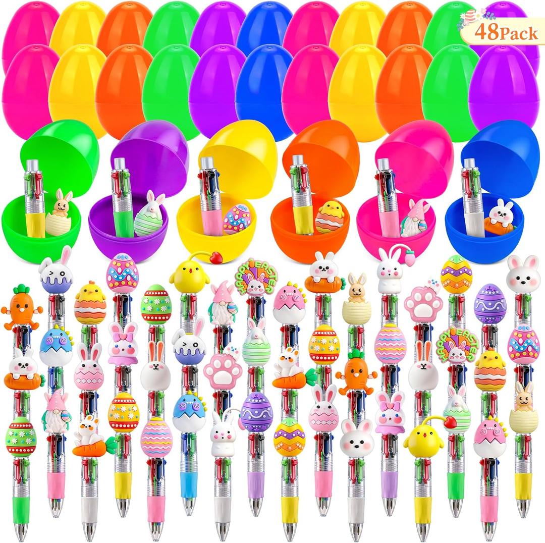 48 Pack Easter Eggs Bulk with Multicolor Pen in One - Easter Egg Fillers & Easter Party Favors, Non-Candy Basket Stuffers for Egg Hunt Gift