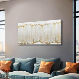 WINKAILIN White and Gold Canvas Wall Art Modern Abstract Wall Decor for Living Room Gold Line Office Decor 24"x 48" Textured Wall Prints Ready to Hang