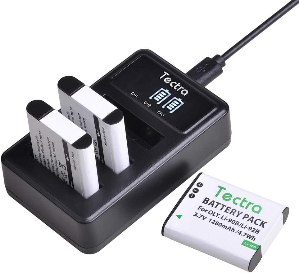 Tectra 3-Pack Li-90B Li-92B DB-110 Battery + Charger for Olympus Tough TG-7, TG-6, TG-5, TG-Tracker, SH-1, SH-2, SP-100 IHS, Tough TG-1 iHS, TG-2 iHS, TG-3, TG-4, SH50 iHS, SH60, XZ-2 iHS