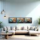 LevvArts Floral Wall Art Lily Flowers Painting Canvas with Black Frame Teal Brown and Gold Bathroom Wall Decor, 3 Packs