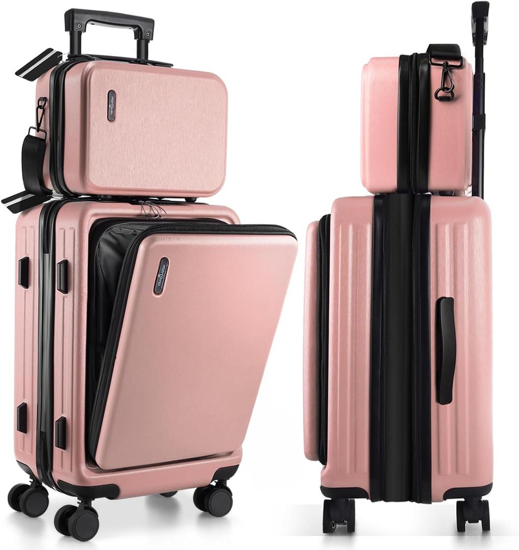 TravelArim 22 Inch Carry On Luggage, Carry On Suitcase with Wheels, Hardside Luggage Carry-On, Expandable Pink Small Suitcase, Hard Shell Carry-on Luggage, Spinner Luggage with Cosmetic Bag
