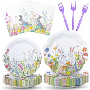 YY 200 Easter Party Paper Plates Disposable Dinnerware Set Serve 50 Dinner Plates Napkins with Forks