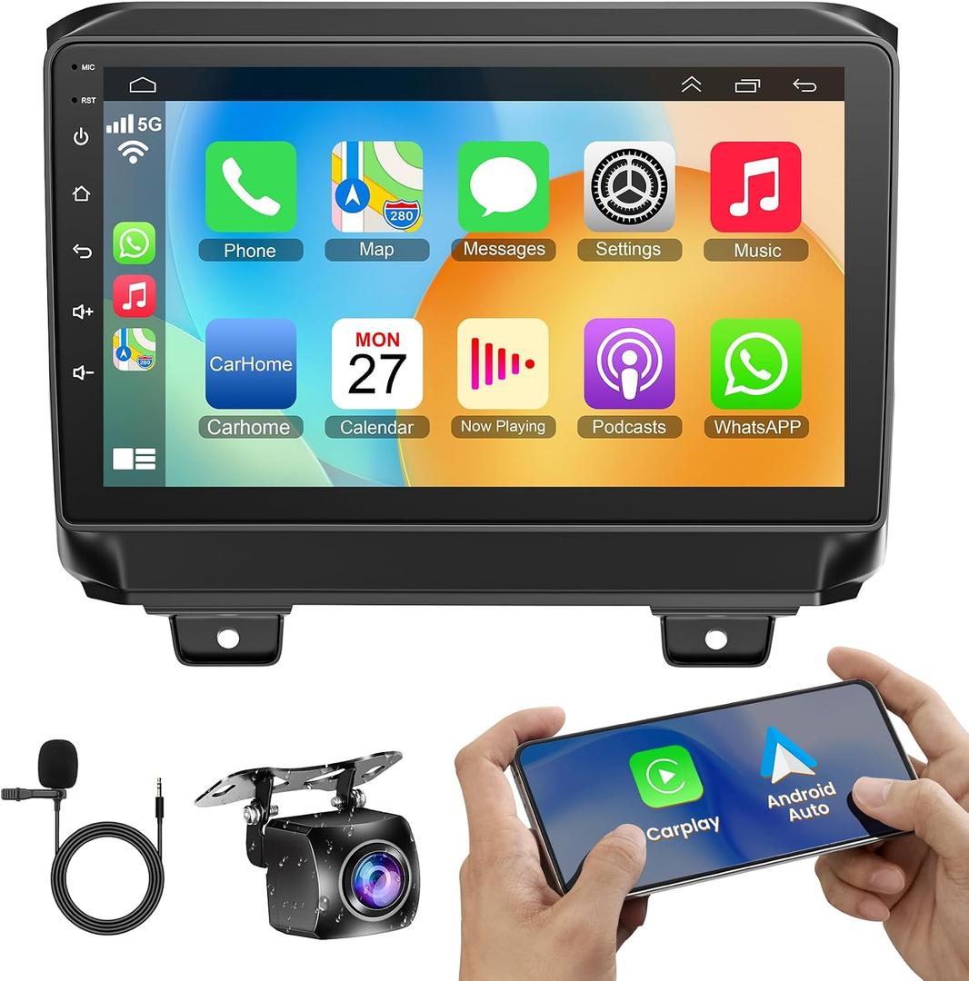 8 Core+64GB Car Radio for Jeep Wrangler JL 2018-2021 & Gladiator JT 2020-2021, Android 15 Car Stereo Support Wireless Carplay & Android Auto Bluetooth Voice Control/DSP/EQ/FM WiFi Backup Camera
