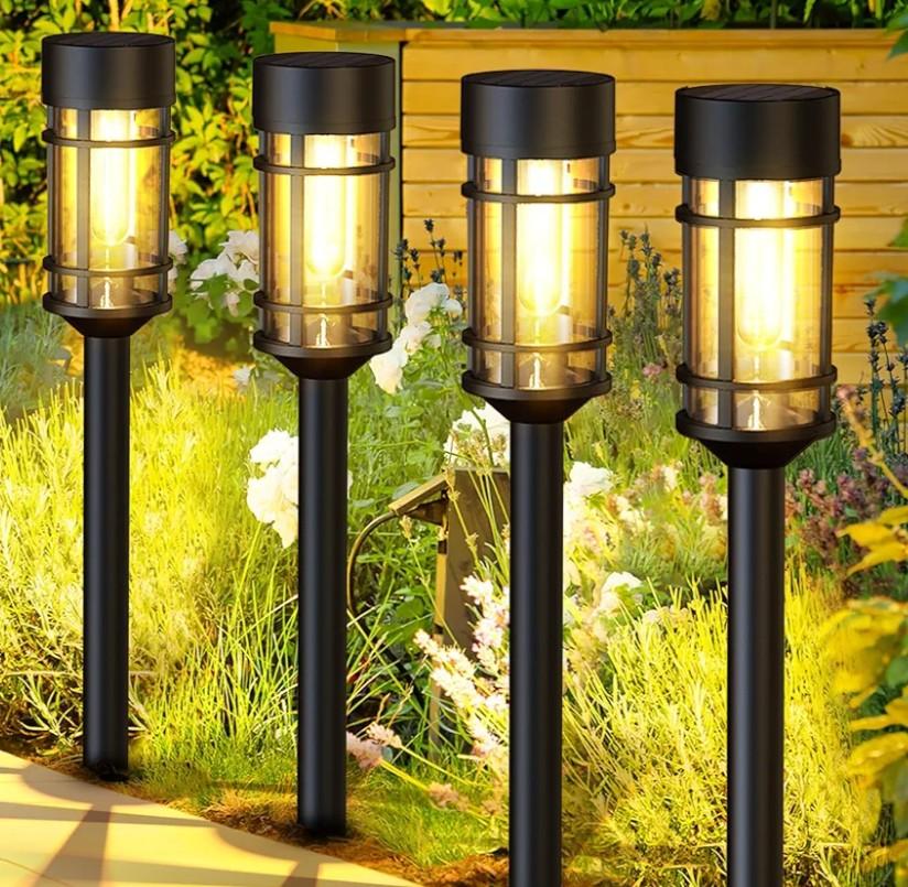 ILANCK Solar Lights Outdoor Waterproof, 8 Pack 21" Solar Pathway Lights with Metal & Glass, Auto On/Off Garden Lights for Yard, Landscape, Driveway Walkway