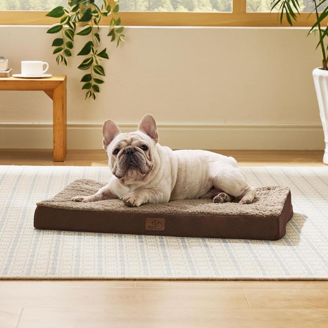 Bedsure Dog Bed Medium Size Dog - Comfy Flat Puppy Beds with Removable Washable Cover, Orthopedic Egg Crate Foam Pet Mat, Suitable for Pet Up to 30 lbs (Brown)