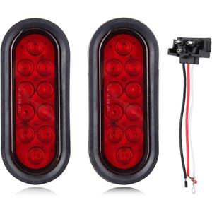 Red Trailer Truck LED Sealed RED 6" Oval Stop/Turn/Tail Light Marine Waterproof Including 3-pin water tight plug