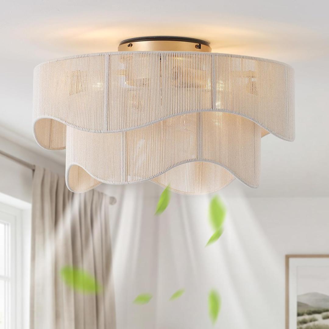 Flush Mount Ceiling Fan with Lights, 20" Low Profile Boho Ceiling Fan with Light Remote Control, Caged with 6 Speeds for Bedroom, Nursery, Living Room