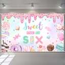 Sweet Sassy and Six Banner Girl 6th Birthday Party Backdrop Pastel Sweets Candy Donut Happy 6th Birthday Party Decorations Photo Booth Props (6x3.6ft)