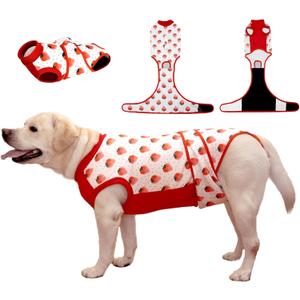 Recovery Suit for Dogs After Surgery, Dog Recovery Suit Female Male after Neutering, Dog Spay Surgical Recovery Suit Female Substitute Cone & E-Collar, Dog Onesie for Surgery Abdominal Wounds Bandages (Strawberry, XS)