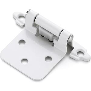 4 Pack (2 Pairs) White Cabinet Hinges for Kitchen Doors, Self-Closing, 1/2 Inch Overlay (Variable), Semi-Concealed Face Frame, Surface Mount Cabinet Hardware