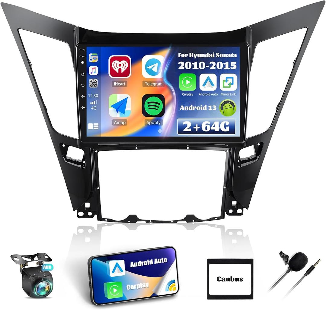 2G+64G Android 13 Car Stereo for Hyundai Sonata 2010-2015 with Wireless Carplay Android Auto,9 Touchscreen Hyundai Sonata Car Radio with Mirror Link WiFi/GPS Bluetooth FM/RDS SWC+AHD Rear Camera