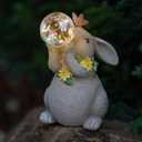 MININOVA Solar Garden Decor Lights Rabbit Statue with Bubble Ball Waterproof Decorations Cute Bunny Figurine for Outside Spring Yard Housewarming Mother Gifts for Women (Stone)