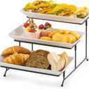 Gomakren 3 Tier Serving Trays Stand Porcelain Serving Platters 12 Inch White Serving Plates Dinner Platters for Appetizer Snack Fruit Cup Cake Tray Display Christmas Serving Dishes for Entertaining (15.9" x 11.7" x 9.1", Black)