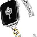 Newlibery Slim Silver Gold Band for Women Feminine Elegant Compatible with Apple Watch 38/40/41/42mm (S10/11) Adjustable Metal Strap Dressy Chain Bracelet for iWatch Series 11/10/9/8/7/6/5/4/SE/3/2/1