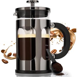 BAYKA 21 Ounce 0.6 Liter French Press Coffee Tea Maker Small, Heat Resistant Thickened Borosilicate Glass Stainless Steel Single Serve Brewer, Cold Brew Cafetera Teapot, Dark Pewter