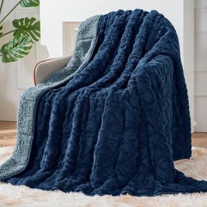 Sherpa Fleece Adult Weighted Blanket Great for Sleep, 15 lbs Dual Sided Soft Fuzzy Heavy Blankets for Couch Bed Sofa, Cozy Warm Fluffy Jacquard Throw for Winter (Navy Blue, 60" x 80", 15 Pounds)
