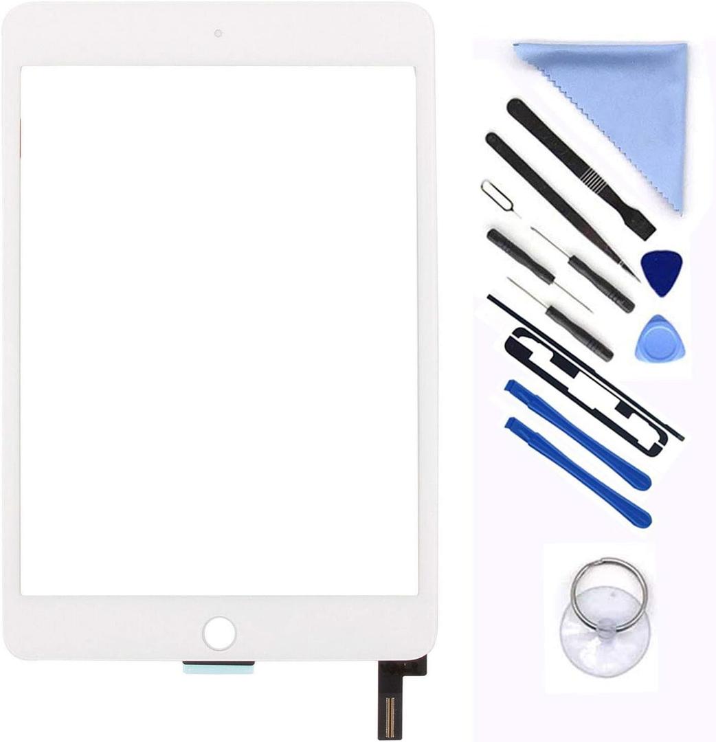 New Screen Replacement For iPad mini 4 7.9 inch A1538 A1550 Digitizer Glass Touch Screen Replacement and Pre-Installed Adhesive with Repair Tools Kit (Without Home Button,Not Include LCD) (White)