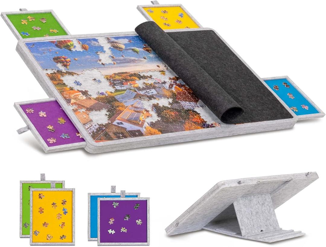 Becko US 1000 Pc Tilting Puzzle Board with 4 Colorful Drawers & Cover, Adjustable Puzzle Table With Built-in Easel Stand, Portable Boards With Puzzles Storage for Adults, for Jigsaw Puzzles 1000 Piece, 29.92 x 20.08 inches