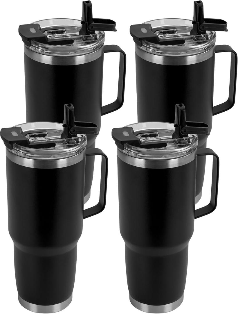 HASLE OUTFITTERS 30oz Tumbler Bulk with Handle, Insulated Travel Coffee Mug Set with Handle Leak-Proof Double Wall Stainless Steel Vacuum Tumblers Pack Metal Cup for Hot and Cold Drink (30 Ounces-4, Black)