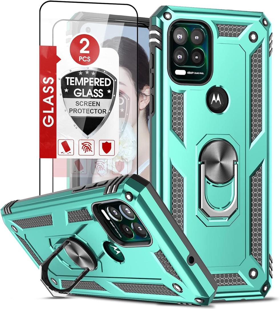 LeYi for Moto G Stylus 5G Case, Motorola G Stylus 5G Case with [2 Pack] Tempered Glass Screen Protector, Military Grade Protective Phone Case Cover with Kickstand Ring for Motorola G Stylus 5G, Mint