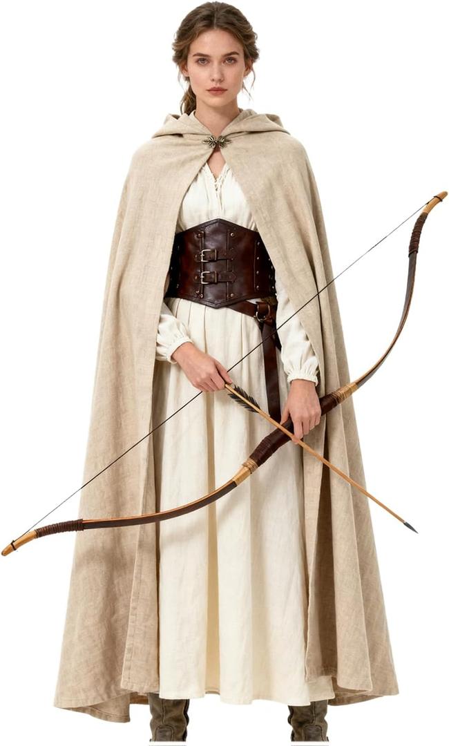 Joukavor Renaissance Cloak with Hood Medieval Cape for Women Men Halloween (Khaki)