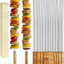 12 Pack Kebab Skewers 22 Inch Stainless Steel Grilling BBQ Skewer Reusable Barbecue Skewers Flat Stick with Wood Handle,Ideal for Koubideh Brazilian Chicken Shrimp Turkish Shish Kabob