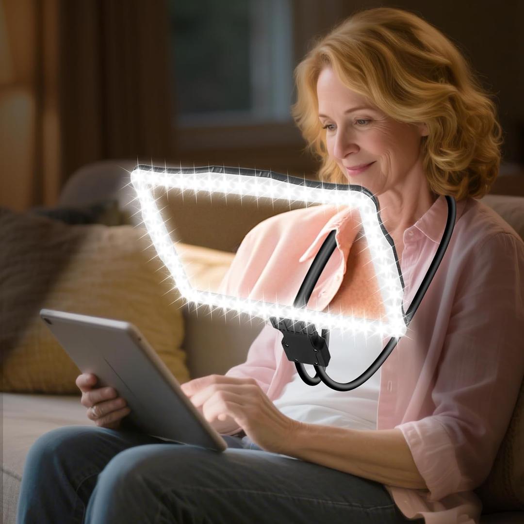 Large 10X Rechargeable Magnifying Glass for Reading with Light Hands Free Magnifying Glass Neck Wear Magnifier with 50 Led Lights Full Book Page Magnifier for Seniors Low Vision Elderly