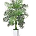Timoo Fake Palm Tree Decor 6 FT Artificial Plants Indoor with White Tall Planter, UV Resistant Areca Palm Fake Tree with 3 Lifelike Trunks and Full Leaves, Fake Plant for Home Office Indoor Outdoor