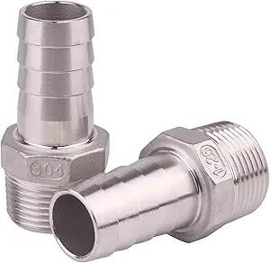 DERNORD Stainless Steel 1/2" Hose Barb x 1/4" NPT Male - Home Brew Pipe Fitting Pack of 2