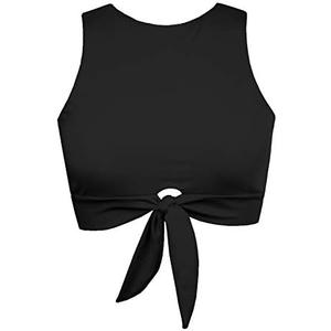 Women's Cut Out Tie Knot Front Scoop High Neck Tank Crop Top Bikini Swimsuit Top Only XL (Black)