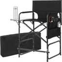 Aluminum Tall Directors Chairs Foldable, 41'' Makeup Chair for Makeup Artist with Side Table Cup Holder Storage Bag and Footrest, Weighs Only 8.8lb, 250lbs Capacity