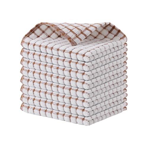 Kitinjoy Cotton 8 Pack Terry Kitchen Dish Cloths, 12 x 12 Inches Super Soft and Absorbent Dish Rags, Quick Drying Dish Towels for Washing Dishes, Brown