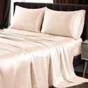 SiinvdaBZX 4Pcs Satin Sheet Set Queen Size Ultra Silky Soft Blush Satin Queen Bed Sheets with Deep Pocket, 1 Fitted Sheet, 1 Flat Sheet, 2 Envelope Closure Pillowcases