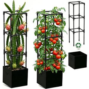 2PCS Dragon Fruit Trellis for Climbing Plants Indoor Outdoor, Heavy Duty Metal Adjustable Vertical Garden Support for Indoor Outdoor Potted Plants, Tomato, Cactus, Roses,Vines(12 * 12 * 47inch,2PC)