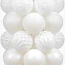 Sea Team 41-Pack Christmas Ball Ornaments with Strings, 60mm/2.36-Inch Medium Size Baubles, Shatterproof Plastic Christmas Bulbs, Hanging Decorations for Xmas Tree, Holiday, Wedding, Party, White