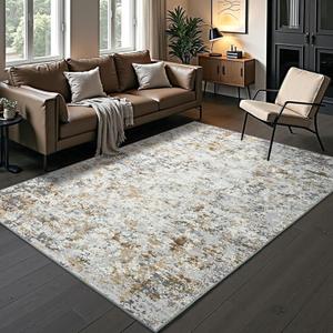 Toneed Abstract Area Rug Modern Washable Rug Soft Non Slip Rug Low Pile for Bedroom Living Room Dining Room Brown/Grey 5x7 Feet