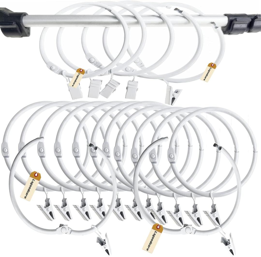 Lsgoodcare 20Pcs Openable Curtain Clips with Rings White 3Inch, Strong Metal Decorative Curtain Clip, Rustproof Drapery Open Clip Rings