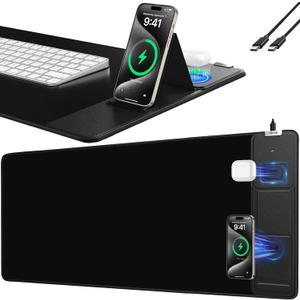 Mouse Pad with Foldable Phone Holder, Wireless Charging Desk Mat, 31.5"x15.8" Large Mousepad with Superior Micro-Weave Cloth, XXL Desk Pad with Non-Slip, Waterproof Keyboard Pad for Home & Office