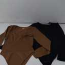 OQQ Women's 2 Piece Bodysuits Sexy Ribbed One Piece Square Neck Long Sleeve Tops (Large, Black Coffee)