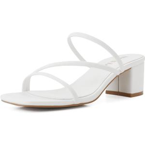 Shoe'N Tale Strappy Heels For Women Low Chunky Block Heel Heeled Sandals Square Open Toe Slip On Slides Mules 8
