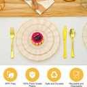 250PCS Ivory and Gold Plastic Dinnerware Set for 50 Guests, Elegant Fancy Disposable Party Plates Include 100 Dinner&Dessert Plates and 150 Silverware for Wedding Party Baby Shower