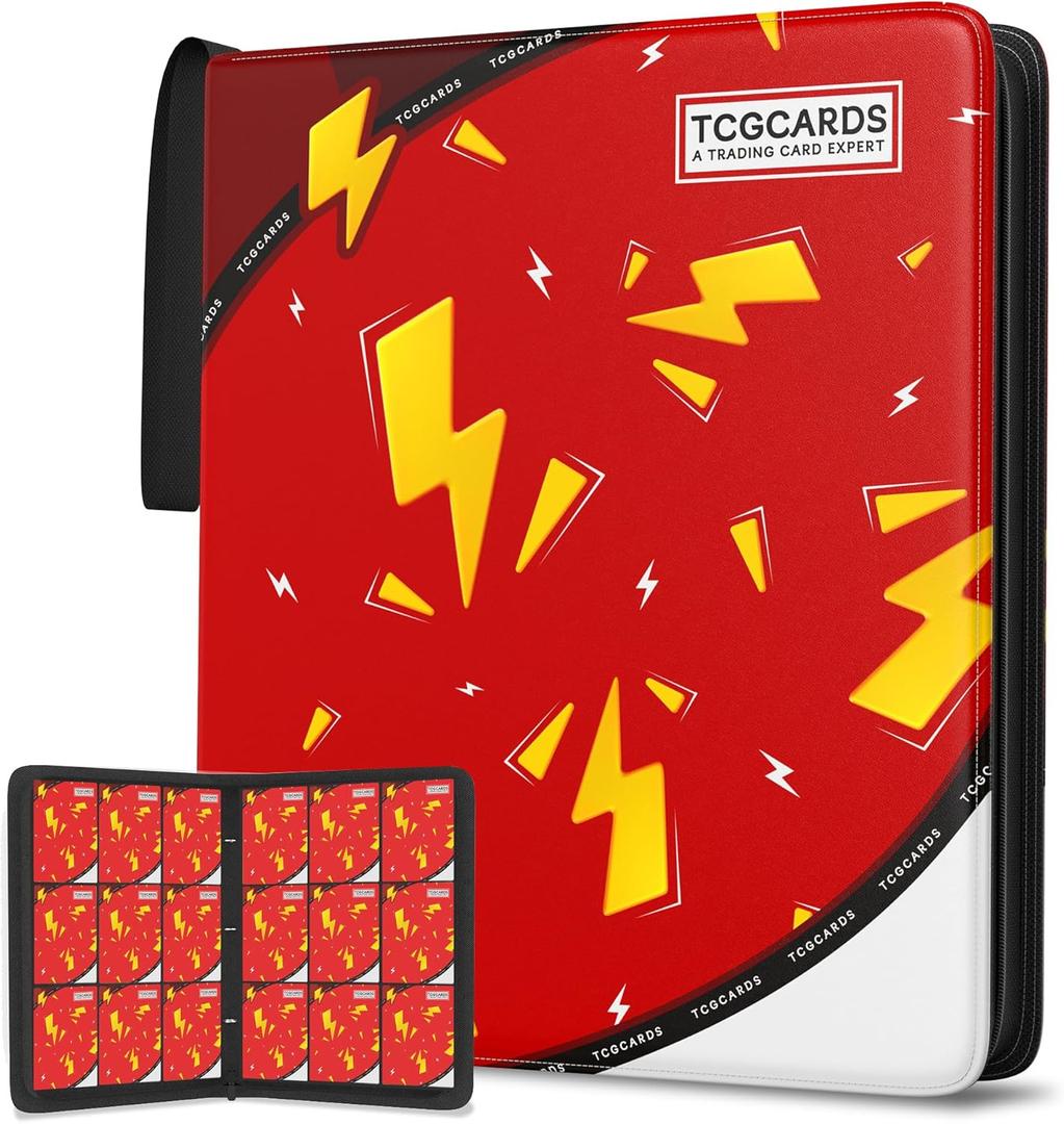 Trading Card Binder 9 Pocket,Card Binder 900 Pockets,Card Book Holder Cards with 50 Removable Sleeves,3-Ring Zip Design MTG/TCG/Sport Collectible Trading Card Albums Gifts for Boys and Girls (Red) (Large)
