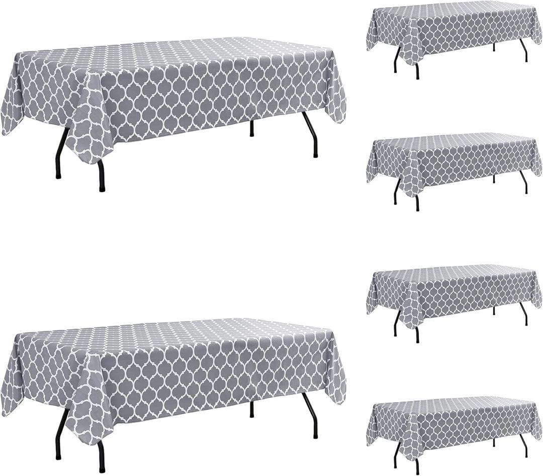 Vinyl Tablecloth with Flannel Backing-6 Pack Moroccan Grey 60x84 Inch Waterproof Rectangular Plastic Table Cloths-Wipeable Heavy Duty Oilcloth for Outdoor Picnic Party Camping Dining (60'' x 84'', Moroccan Grey)