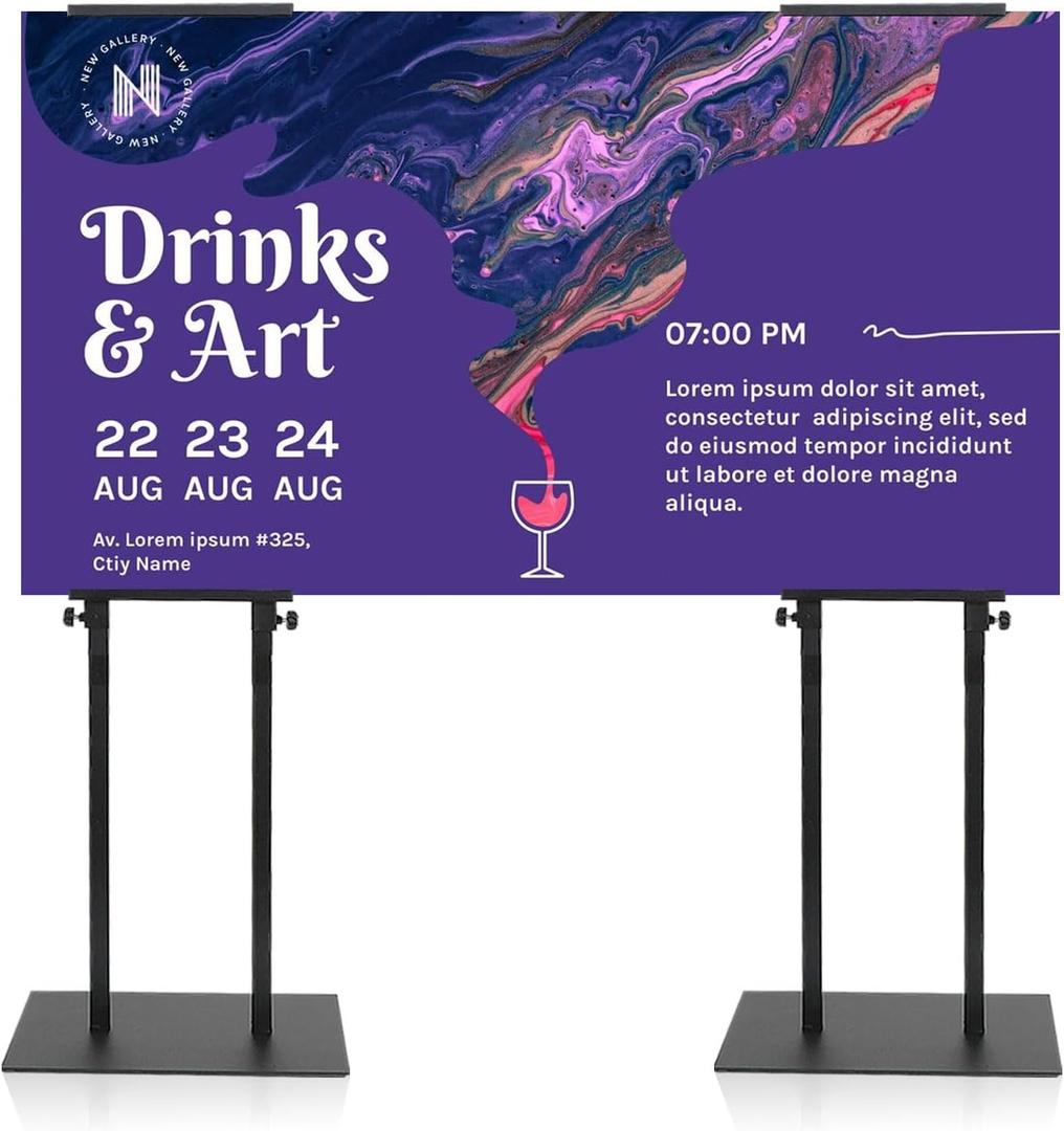 2Pack Heavy Duty Poster Stand, Double-Sided Display for Board & Foam Sign, Adjustable Floor Sign Holder Stand, Holds Up to 75" Boards, Up to 78" Tall, Perfect for Weddings, Events, and Business Spaces (Black)
