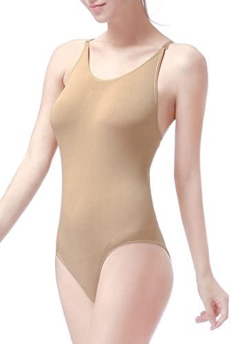 DANSHOW Women and Girls Nude Seamless Camisole Undergarment Leotard with Transition Straps, No Size Mark