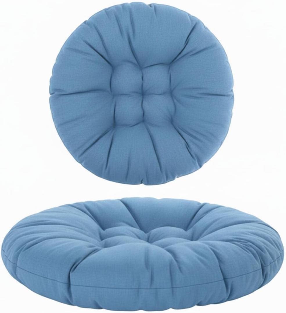 Extra Large Floor Cushion Seating Round Floor Pillow Papasan Swing Cushion for Adults Oversized Playroom Pillows Reading Nook Big Pillow for Sitting Yoga Living Room Sofa (Lake Blue, Classic), 35 inches , 5 inches