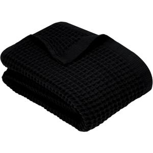 DEMMEX Organic Cotton Waffle Weave Turkish Bath Towel - Ultra Soft Lightweight Quick Dry, Oeko-Tex Certified, 100% Turkish Cotton (Jet Black, X Large (70x30))