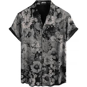 JOTOOK Mens Hawaiian Shirt Short Sleeve Button Down Tropical Shirts Casual Floral Summer Beach Shirt XL