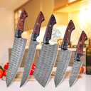 Damascus Steel Professional Kitchen Knife Set of 5 Pcs With sheath, Chef knife set, Utility Chef Knife Set, Kitchen Gadgets, Kitchen Gifts, Viking Kitchen Knife For Men, Mothers day gifts (Wood)