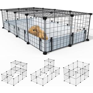 BUCATSTATE 20 Panels Guinea Pigs Cages, Small Animal Playpen with Waterproof Mat, 47" L*24" W*12" H Metal Hedgehog Enclosure with Door, C&C Cage for Bunny Rabbit Chinchillas